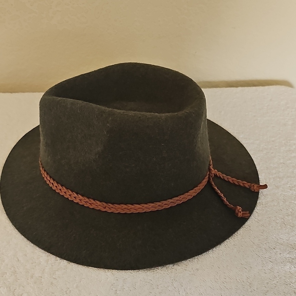 NWT Treasure & Bond Double -Braid Wool Felt Fedora Adjustable Hat Olive - Picture 1 of 16